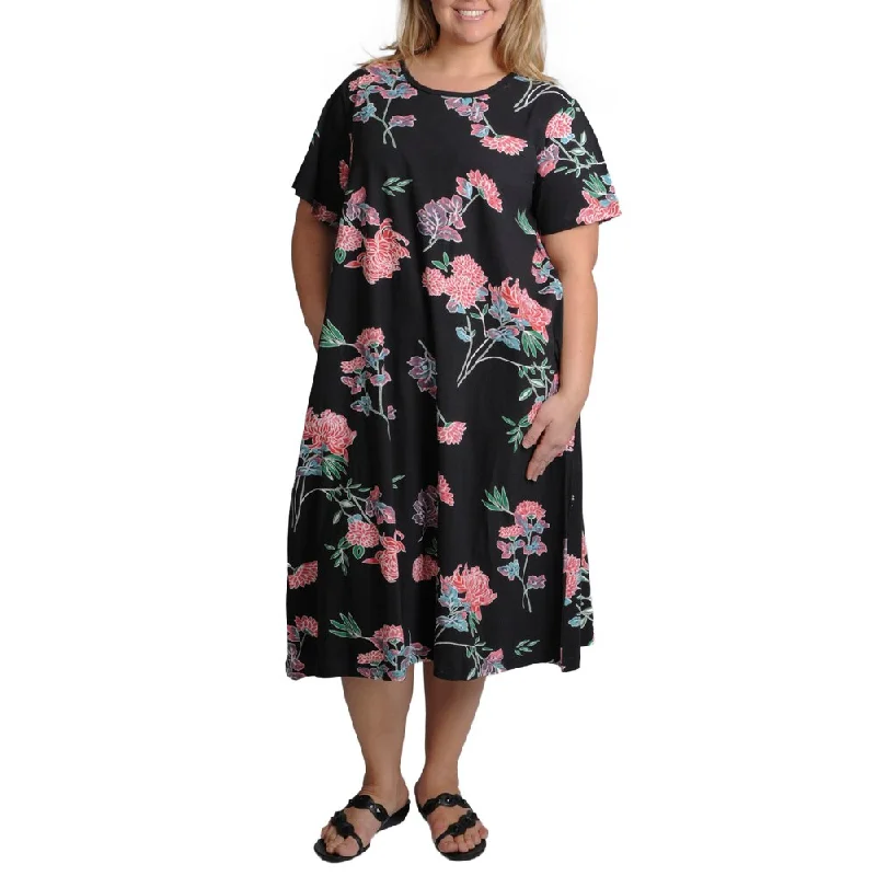 Women's Comfortable Clothes For Weekends La Cera Women's Plus Size Black Floral Print A-line Dress