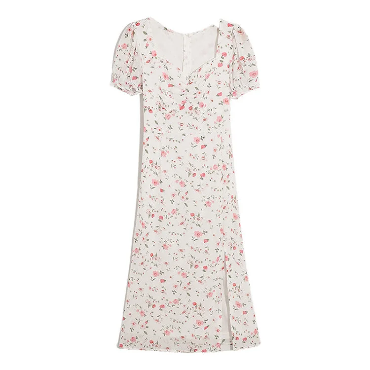 Sale Clothes Online The new broken flower slim slim temperament high waist split fresh and gentle dress  7024