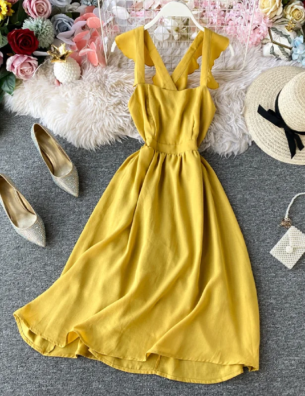 Luxury Fashion Fashion girl dress A line yellow summer dress  1220
