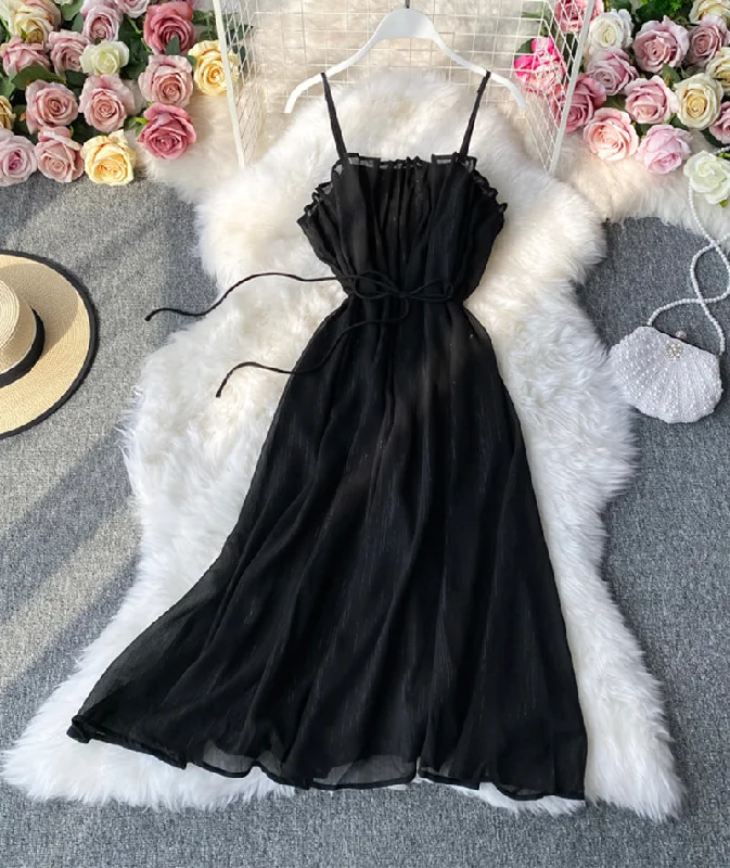 Stylish Savings Black A line soft chiffon dress  1062