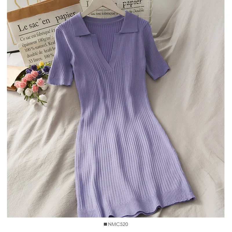 Women's Travel Outfit Set Simple and versatile solid color tight Lapel high waist wrap hip dress  2689