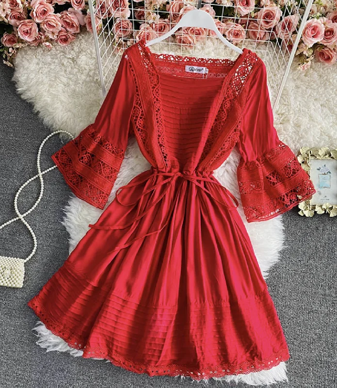 Women's Vintage-Inspired Outfit Cute A line short dress fashion dress  844