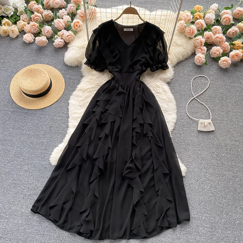 Business Casual Outfits Cute v neck chiffon short dress fashion dress  471