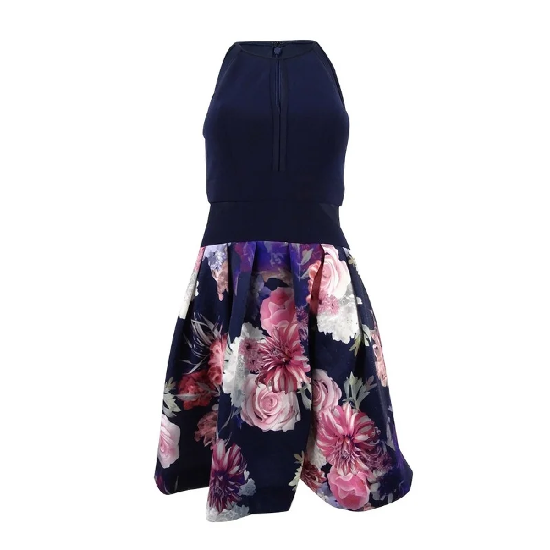 Women's Clothing Online Sale X By Xscape Women's Illusion Floral-Print Fit & Flare Dress (4, Navy Multi)
