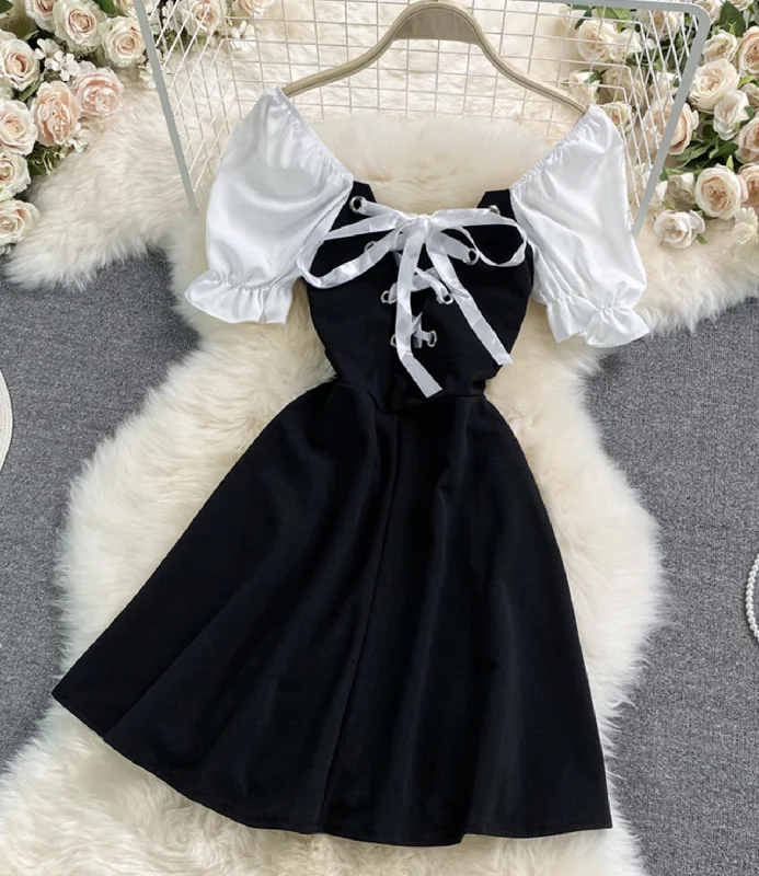 Women's Trendy Garments Cute black and white short dress fashion dress  658