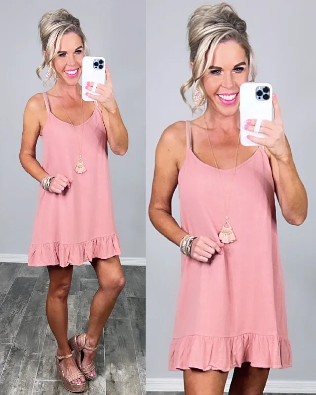 Trendy Women's Dresses Online Sunday Brunch Ruffle Dress - Rose