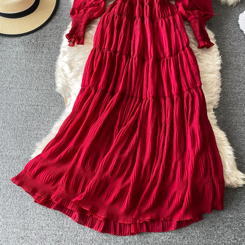 Women's Transitional Outfit Cute A line v neck long dress fashion dress  456