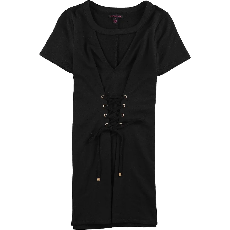 Comfortable Women's Clothing Material Girl Womens Lace Up Tunic Dress, Black, Small