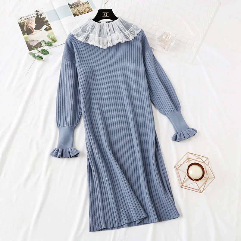 Casual and Comfortable Outfits French retro net red two piece suit doll collar lace dress  4471
