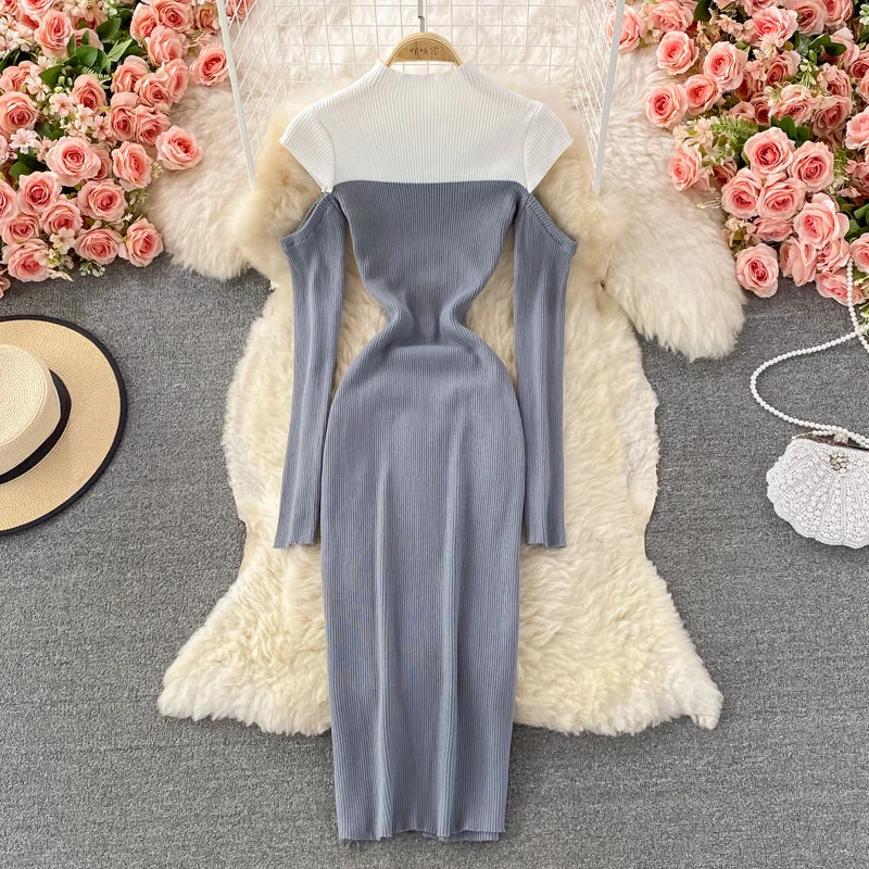Exclusive Discount French Vintage stand collar knit dress  3358