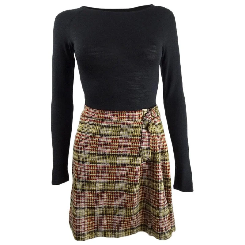 Stylish And Comfortable Clothing For Women Teeze Me Juniors' Knit Top & Plaid-Skirt Dress (0, Black/Amber)