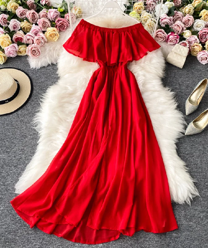 Women's Clothing Red A line chiffon dress fashion dress  1064