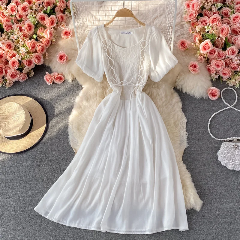 Women's Evening Wear for Special Occasions White lace A line short dress fashion dress  497