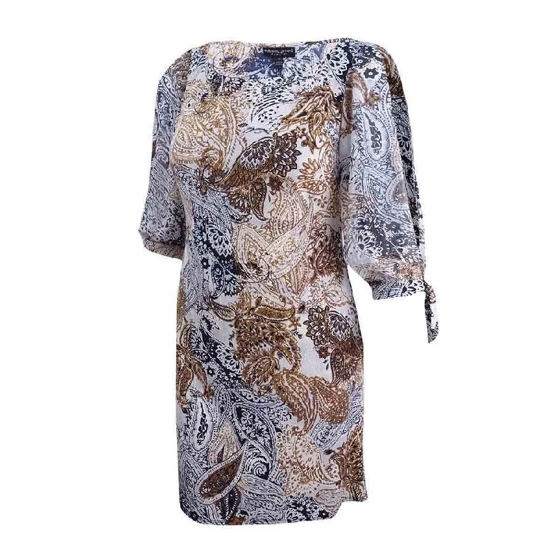 Vintage-Inspired Women's Clothes Connected Women's Paisley-Print Split-Sleeve Dress