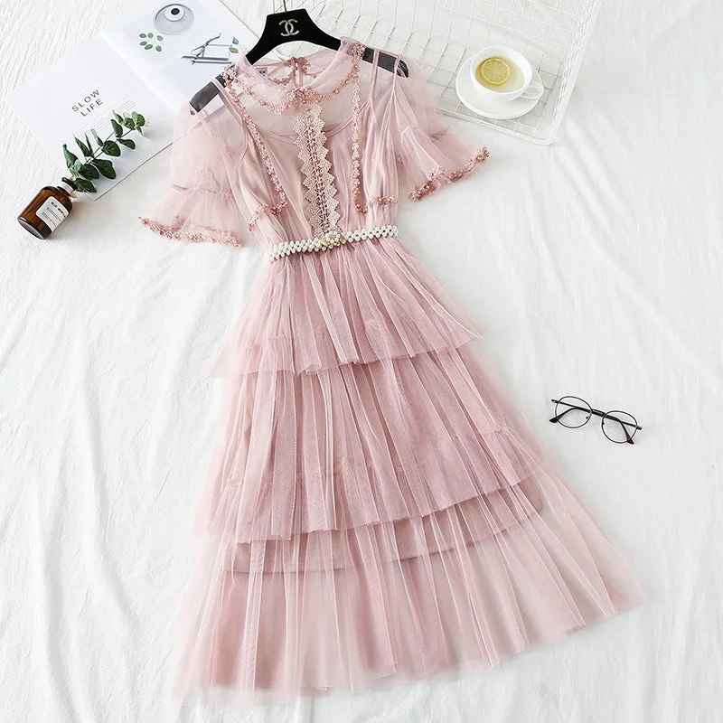 Flash Sale Event Mesh dress high waist layered cake skirt  4338