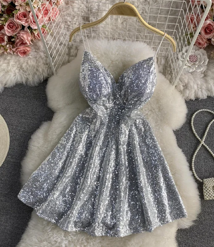 Charming Everyday Clothing For Women Cute A line sequins short dress  1319