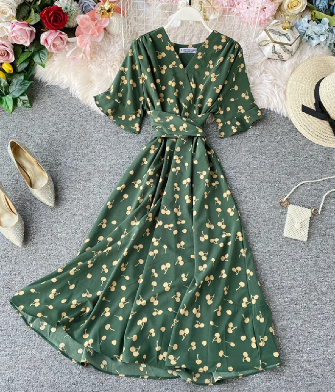 Stylish Savings Cute v neck cherry dress summer dress  1282