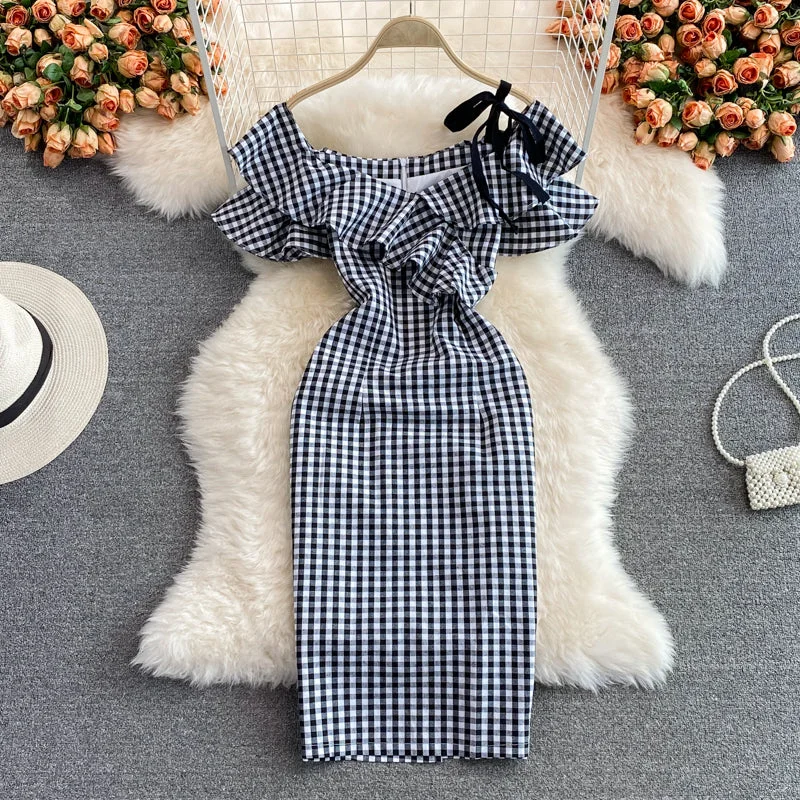 Fashionable Women's Outfit Cute plaid dress  486