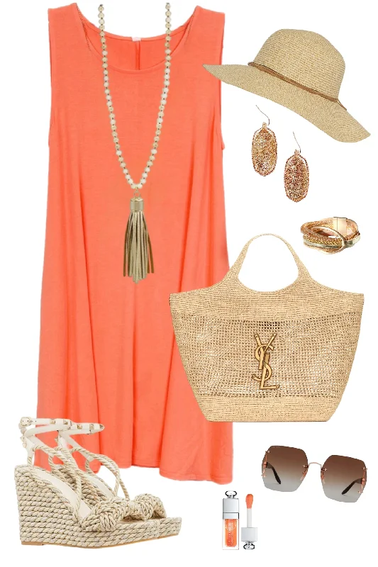 Women's Everyday Clothes Basic Pocket Tank Dress - Coral