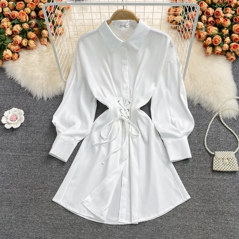 Women's Comfortable Lounge Garments Women's waist closing temperament thin Lapel dress  2863