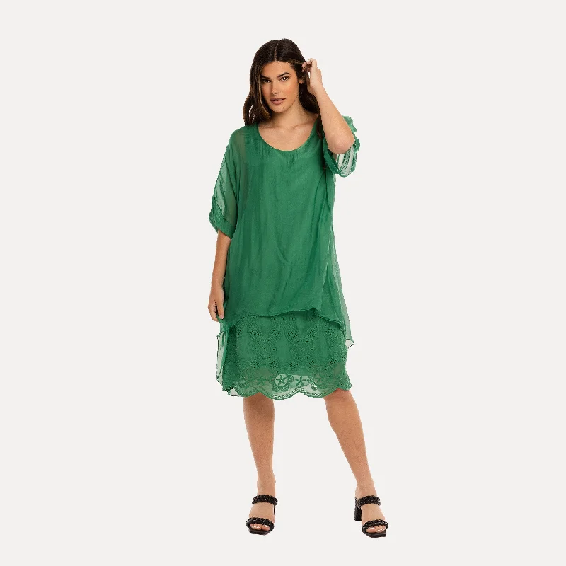 Women's Holiday Outfit M Made in Italy — Women's Woven and Knitted Three-Quarter Sleeve Dress
