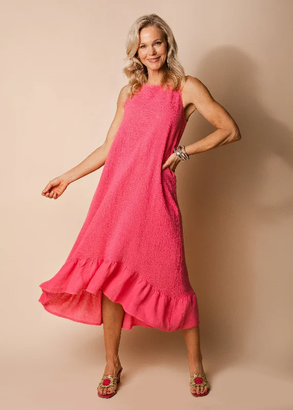 Clothing Store Jacoba Linen Blend Dress in Raspberry Sorbet