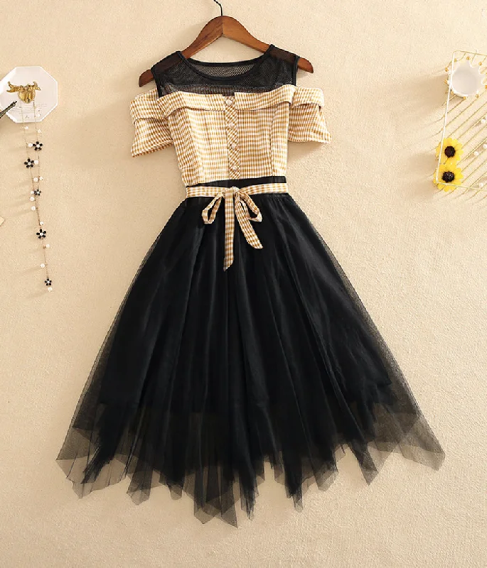 Women's Fashion Clothing Fashion girl dress A line plaid tulle dress  1235