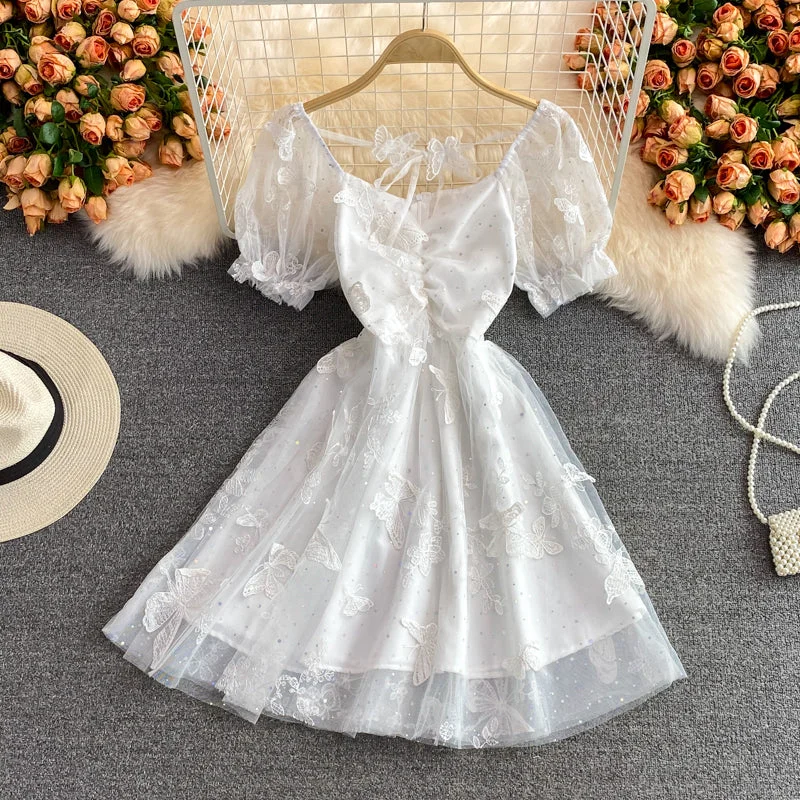 Vintage Women's Fashion Cute A line lace short dress fashion dress  530
