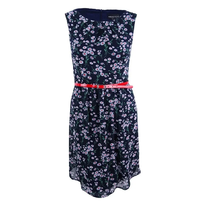 Premium Fabrics Connected Women's Printed Belted Chiffon Dress