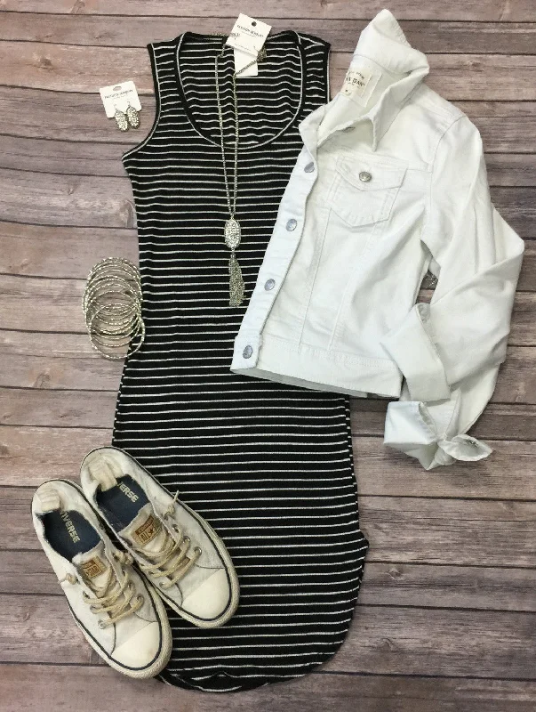 Top 10 Women's Online Clothing Stores Staying In Stripes Ribbed Tank Dress: Black