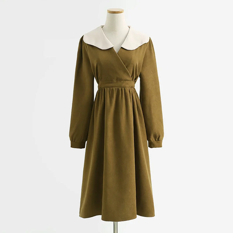 Classic Clothes For Women New French dress Hepburn wind lamp corduroy bottomed skirt baby collar skirt  2239