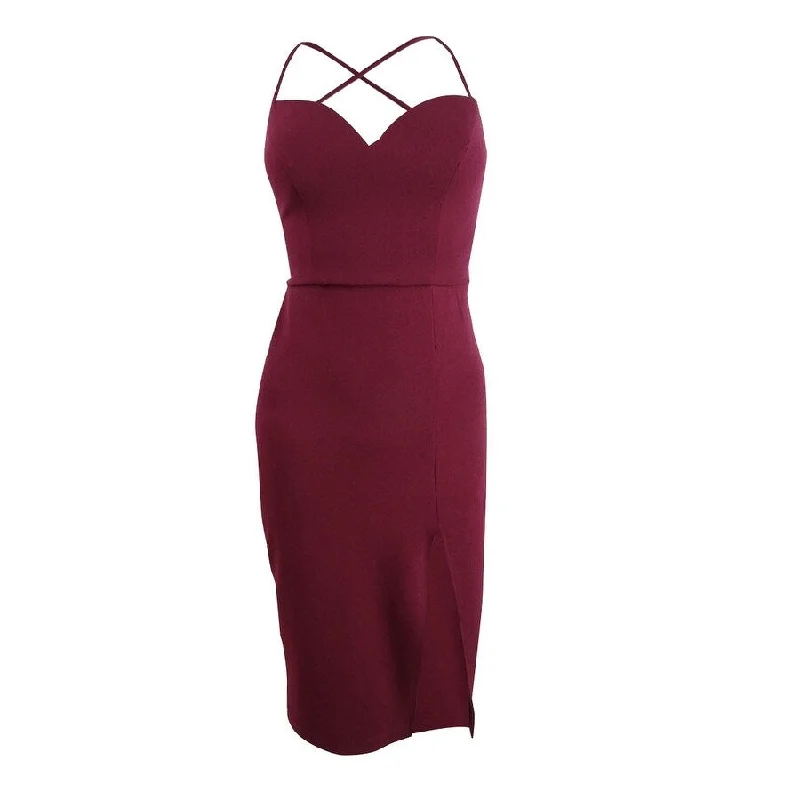 Women's Casual Garments B Darlin Juniors' Crisscross-Back Dress (1/2, Dark Garnet)