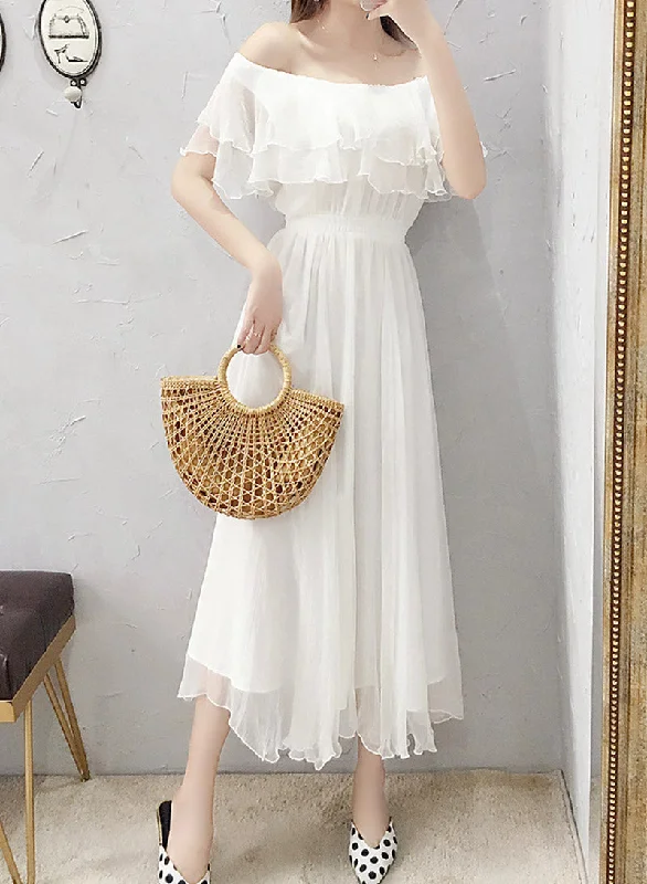 Women's High Street Fashion White chiffon summer dress fashion girl dress  1111
