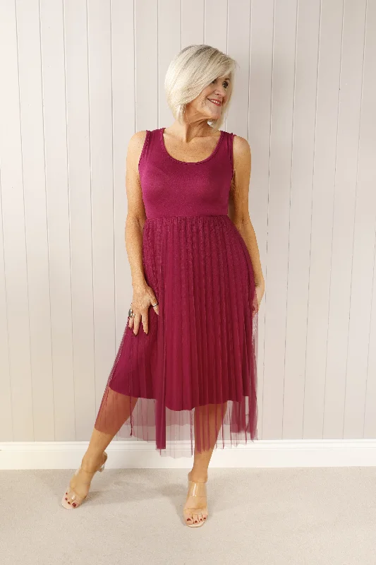 Best Online Boutiques Tulle Pleated Dress Berry