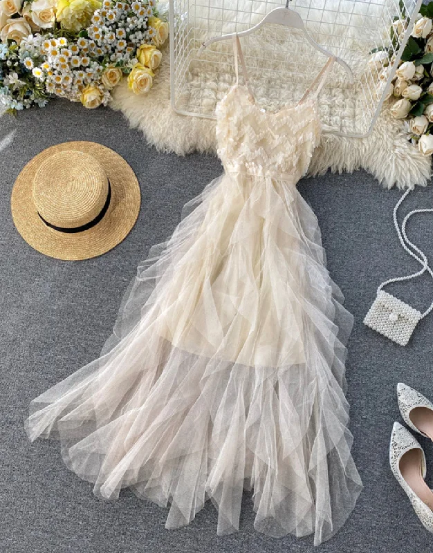 Timeless Women's Clothing Champagne tulle sequins dress summer dress  1120