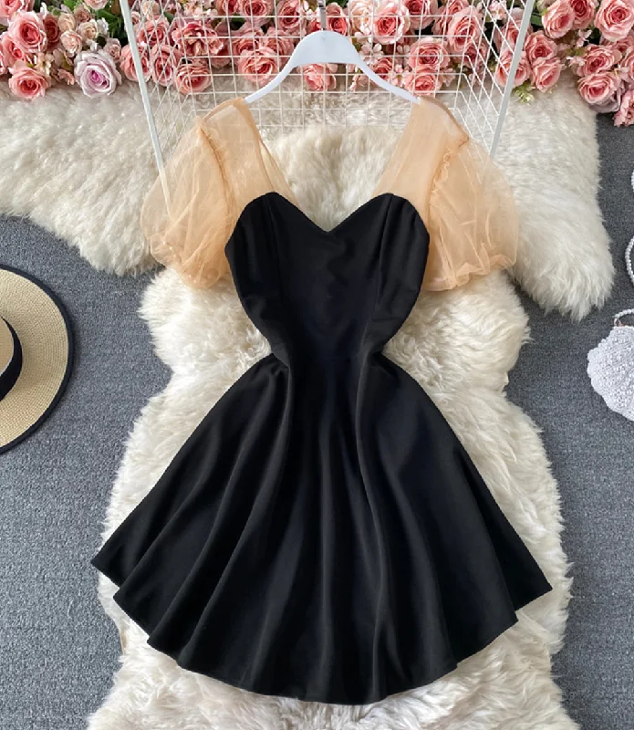 Stylish Women's Garments For Holidays Cute A line black dress  870
