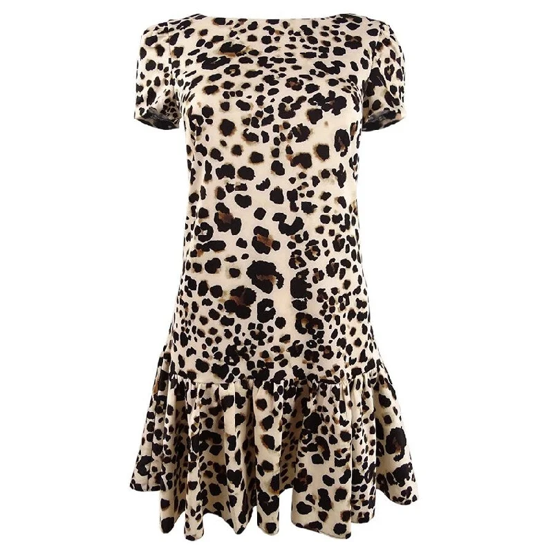 Women's Clothing With Trendy Designs Betsey Johnson Women's Scuba Ruffle-Hem Dress (4, Leopard)