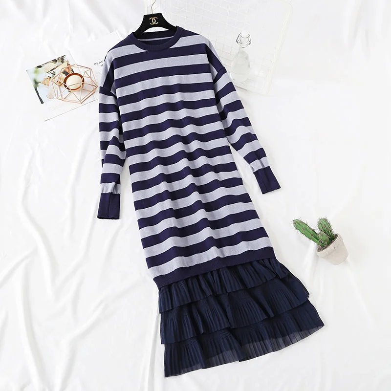 Women's Clothing Super loose stripe knit dress  4445