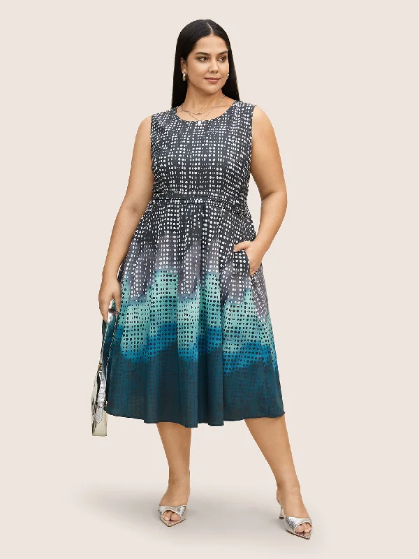 Elegant Clothing Polka Dot Ombre Pleated Pocket Tank Dress