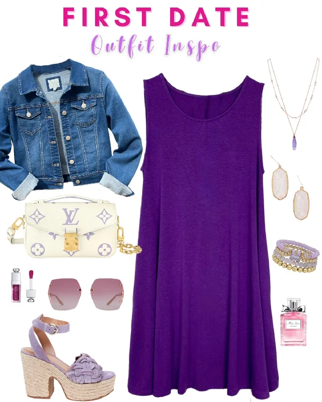 Woman Clothing Basic Pocket Tank Dress - Purple