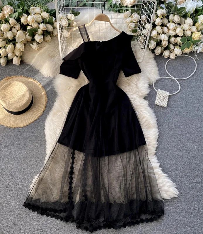 Fashion Forward Black one shoulder dress black lace dress  785