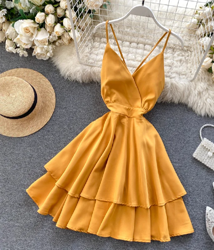 Premium Style A line v neck short dress summer dress  1196