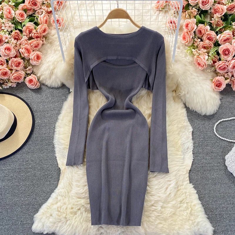 Women's Clothing Hollow out sexy knitted hip strap dress  3004