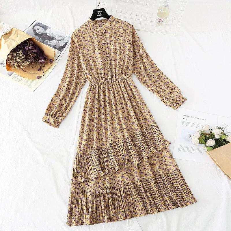 Relaxed Style Chiffon Dress Japanese soft wind floral skirt  2379