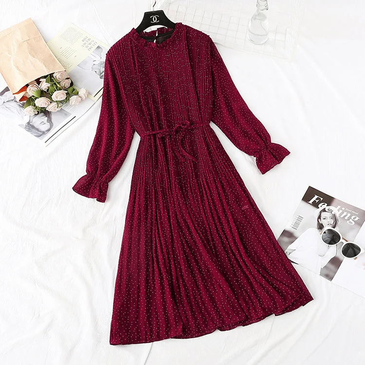 Women's Active Outfit For Fitness Gentle wind French retro wave point chiffon dress women  3986