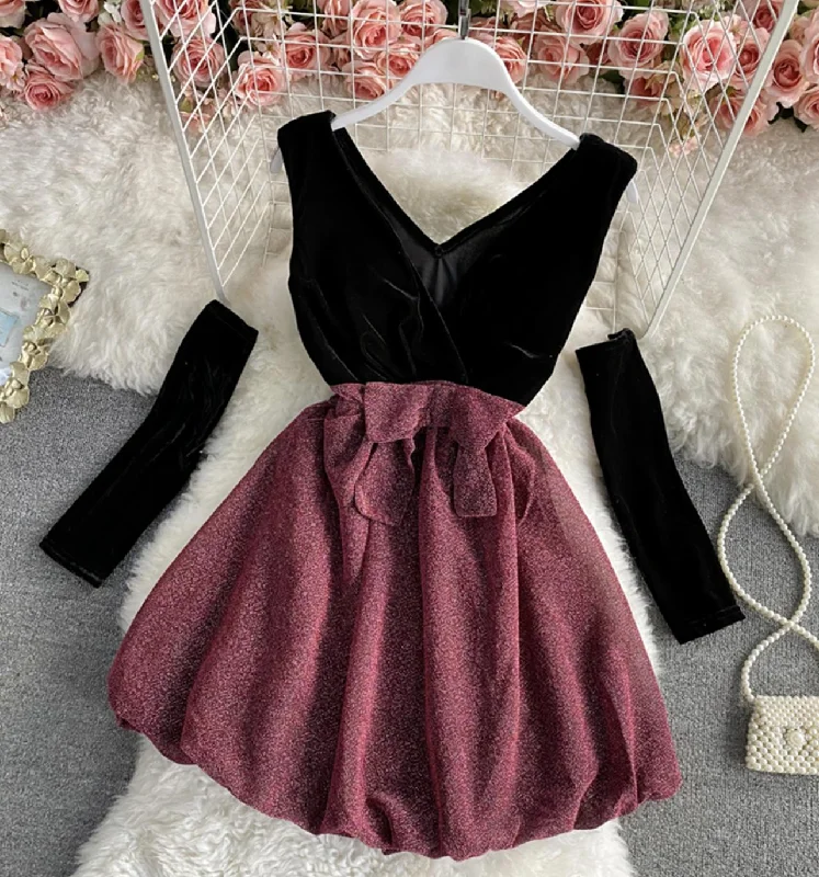 Women's Clothes For Work Events Cute v neck short dress fashion dress  1321
