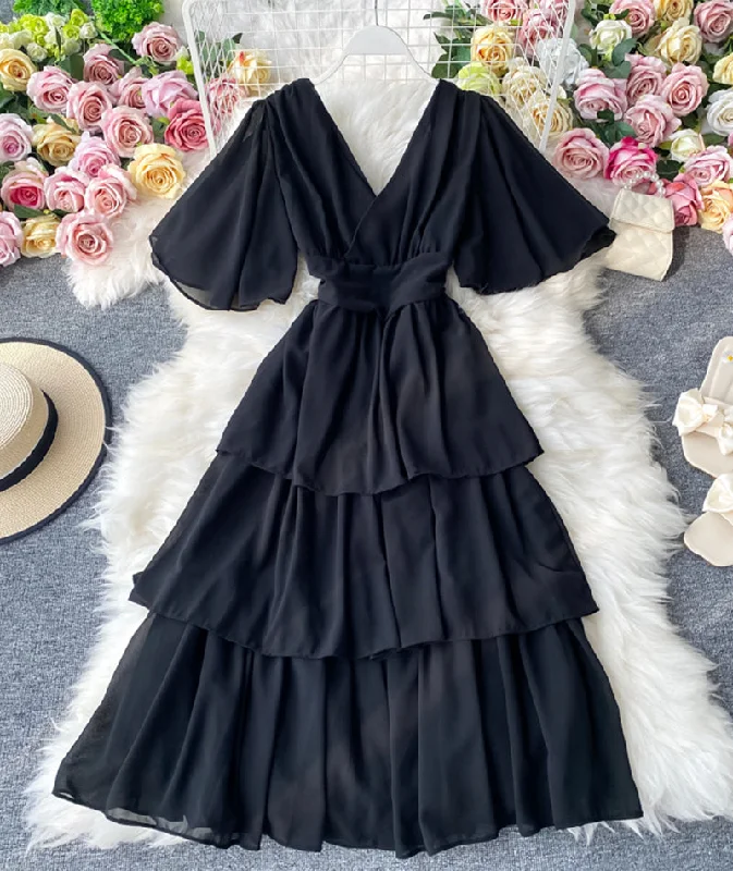 Colorful Clothing Lovely A line v neck chiffon dress  940