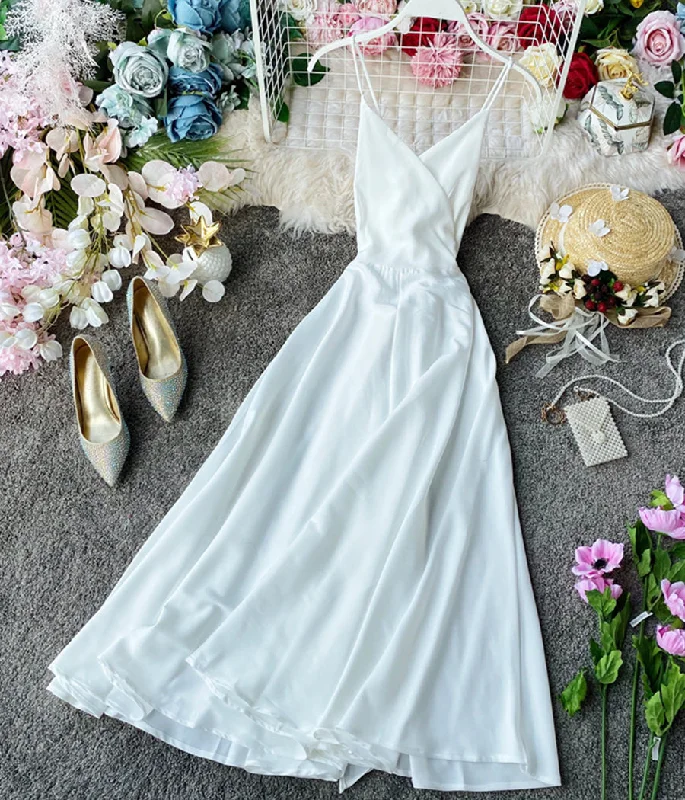 Trendy Women's Fashion Simple v neck backless dress summer dress  1233
