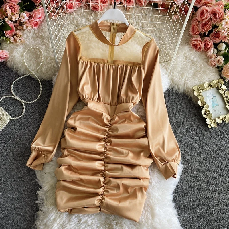 Luxury Women's Clothes Gauze stitching thin pleated high cold imperial sister wind wrapped hip dress  3158