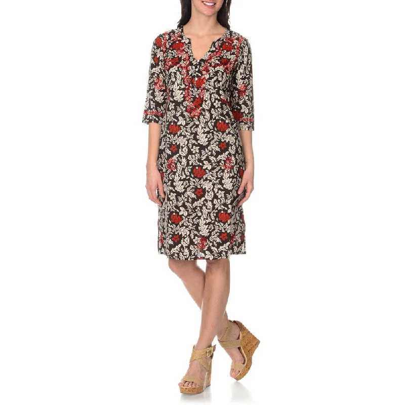 Formal Clothing For Women La Cera Women's Black/Red Embroidered Printed Dress